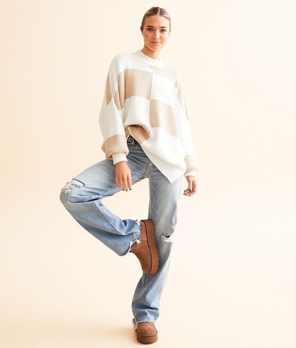✨Free People Checker Easy Street Tunic White Sand Sz Small Sweater✨
